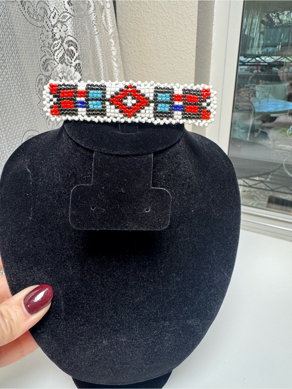 Vintage Handmade Loom Seed Bead Southwestern Geometric Hair Barrette Clip